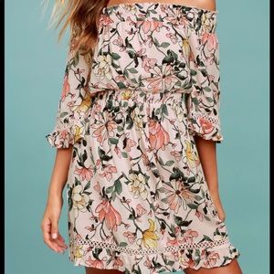 Lulus Pink Floral Off Shoulder Dress Medium